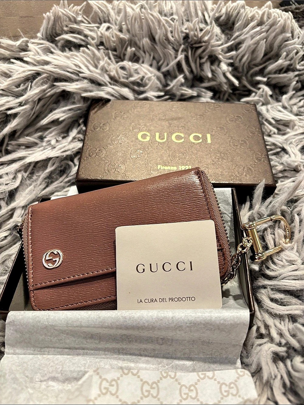 Gucci Interlocking G Zip Around Coin Wallet Key Case Brown
